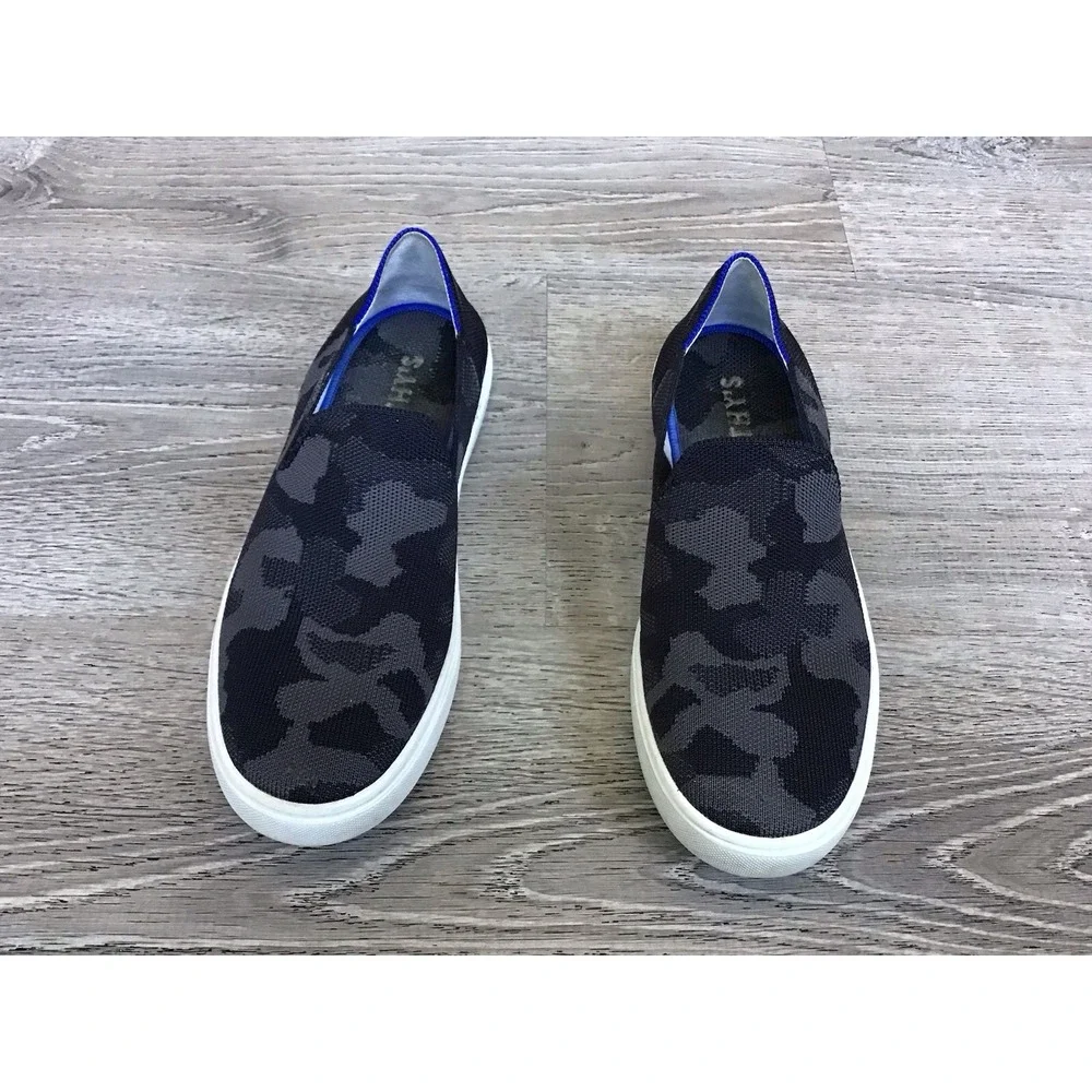 Rothys Shoes Womens Size 8.5 Camo Slip On Comfort Sneaker Black Gray Camouflage